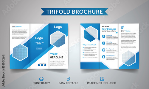 Trifold brochure template, Corporate modern professional business brochure blue color leaflet  business profile and proposal