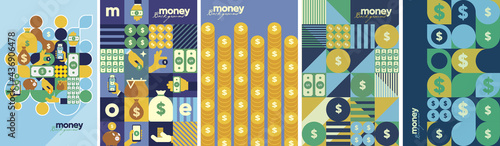 Money. Vector flat illustration. Simple background illustration about money, finance and business. Funny cartoon style. Perfect for social banner, cover, poster or flyer.