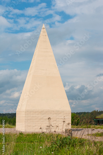 Photography Construction of the Egyptian Healing Pyramid. Triangular building