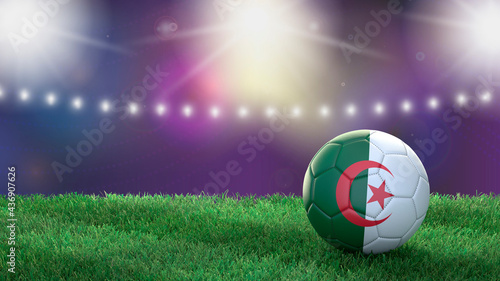 Soccer ball in flag colors on a bright blurred stadium background. Algeria. 3D image