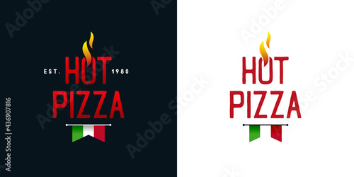 set of logo or emblem, hot pizza. Suitable for pizza boxes, menu design or food delivery. Vector, illustration