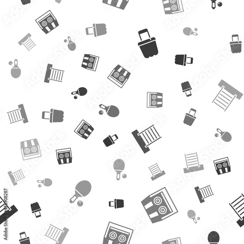 Set Sand in bucket, Shooting gallery, Swedish wall and Racket ball on seamless pattern. Vector