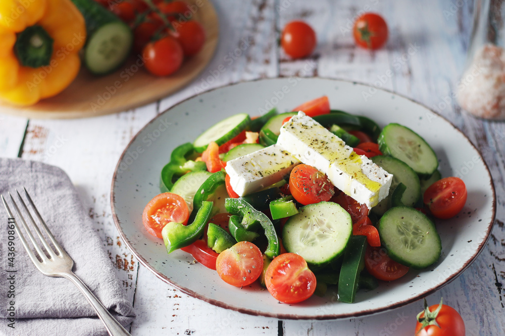 Traditional Greek salad on the plate