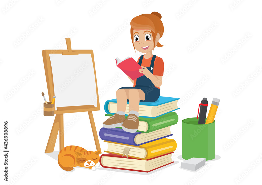 Girl reading books. ,vector eps10 Girl reading books. ,vector eps10