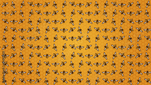 Bee on honeycomb background pattern cartoon vector illustration