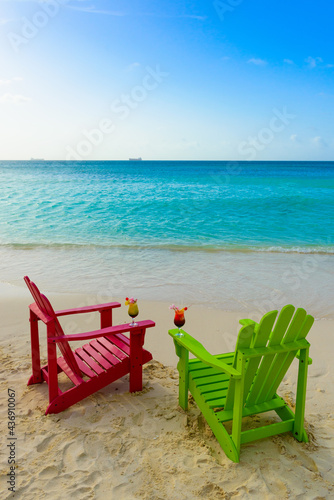 Beach chairs and tropical drinks on the beach