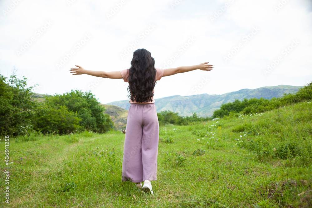 happy woman in nature background happy woman in nature background