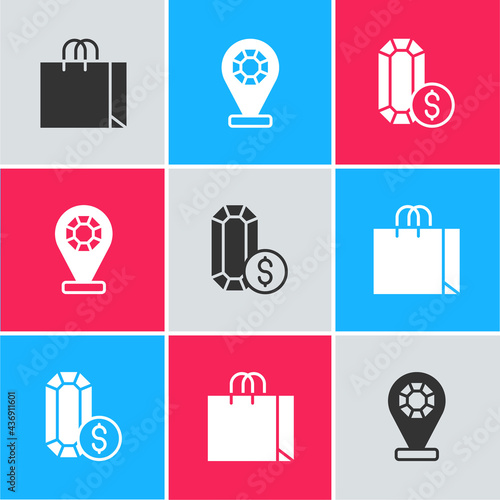 Set Shopping bag jewelry, Jewelry store and online shopping icon. Vector