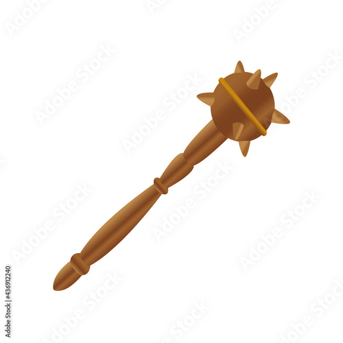 A wooden mace is a medieval weapon on a white background.