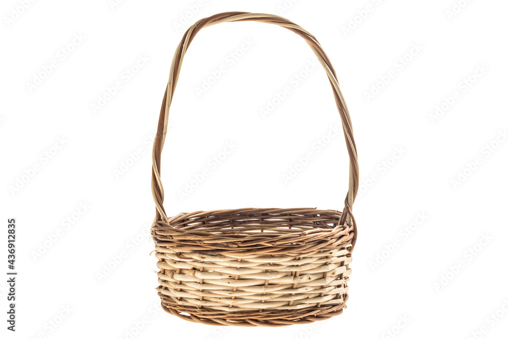 Wicker basket with a white isolated background