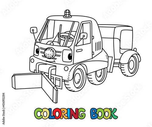 Funny small municipal car with eyes coloring book