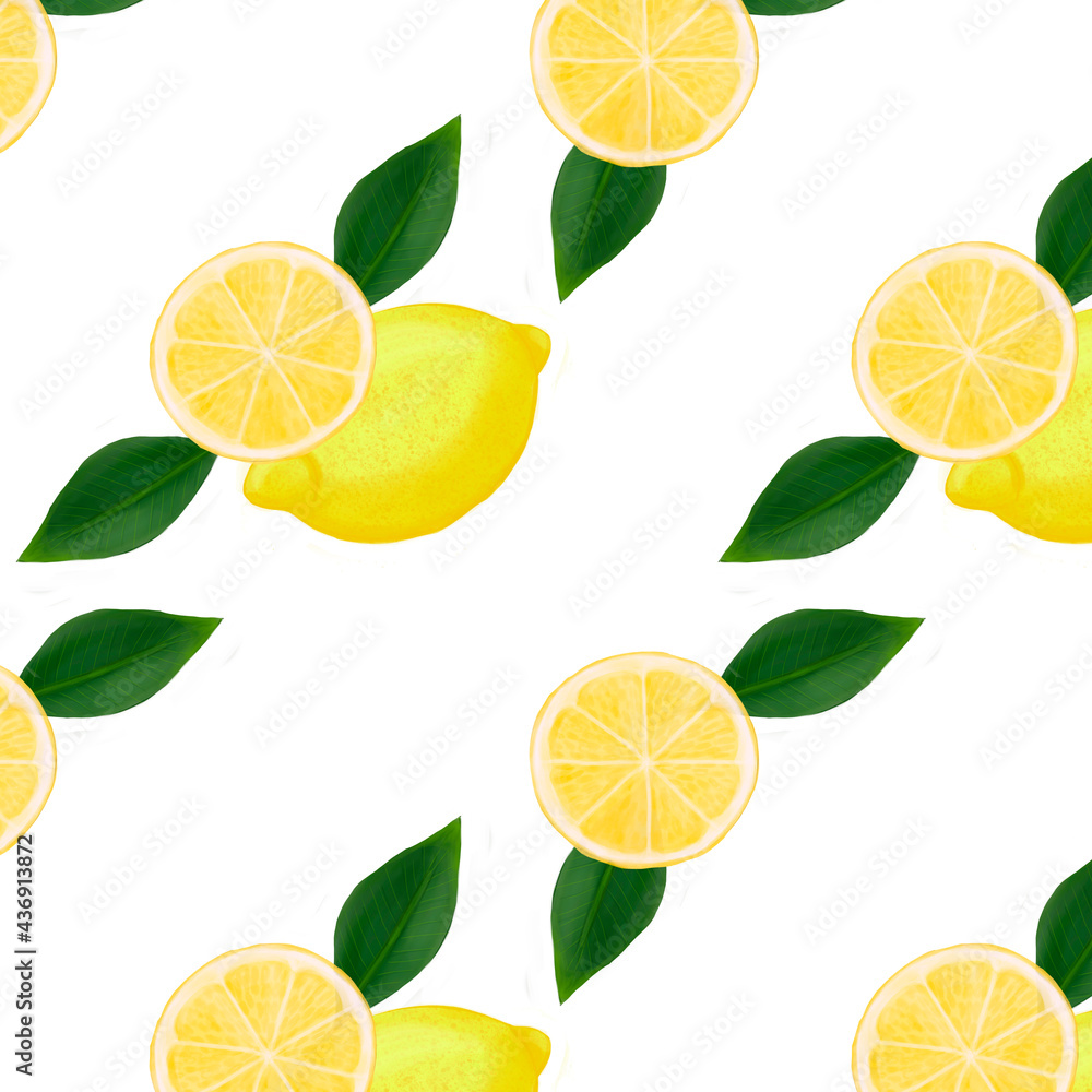 Digital art.Seamless patter. Lemons on a white background. Digital art.Seamless patter. Lemons on a white background.