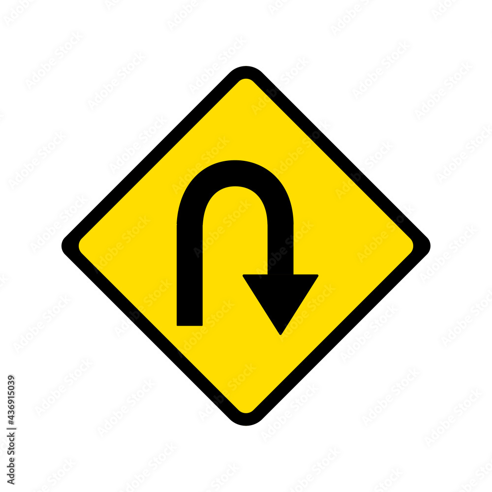 Hairpin curve to right sign vector, yellow background. Hairpin curve to right sign vector, yellow background.