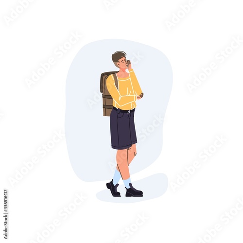 Vector cartoon flat character in sad mood,melancholy,worried,upset - emotions,depression,troubles,social concept