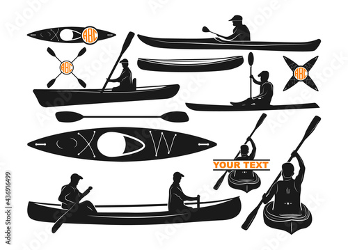 Kayak boat, Kayaker, Kayaker Clipart, Kayak Paddle, kayak Monogram vector