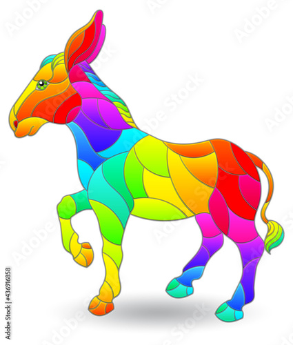 Illustrations in the style of stained glass with cute donkey, animal isolated on a white background © Zagory