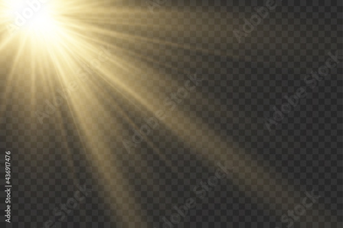 Sunlight with bright explosion, flare sun rays.