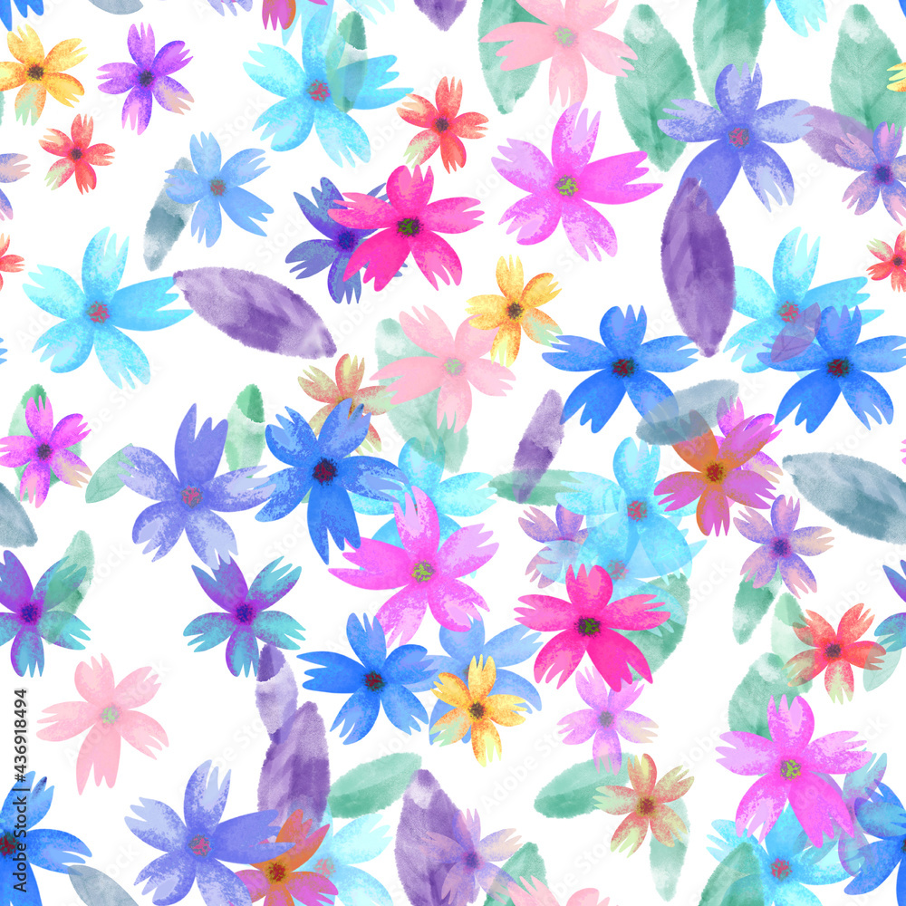 Seamless pattern with pastel flowers. Floral background for wallpaper, paper, textile.