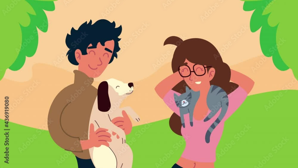 couple with dog and cat mascots characters couple with dog and cat mascots characters