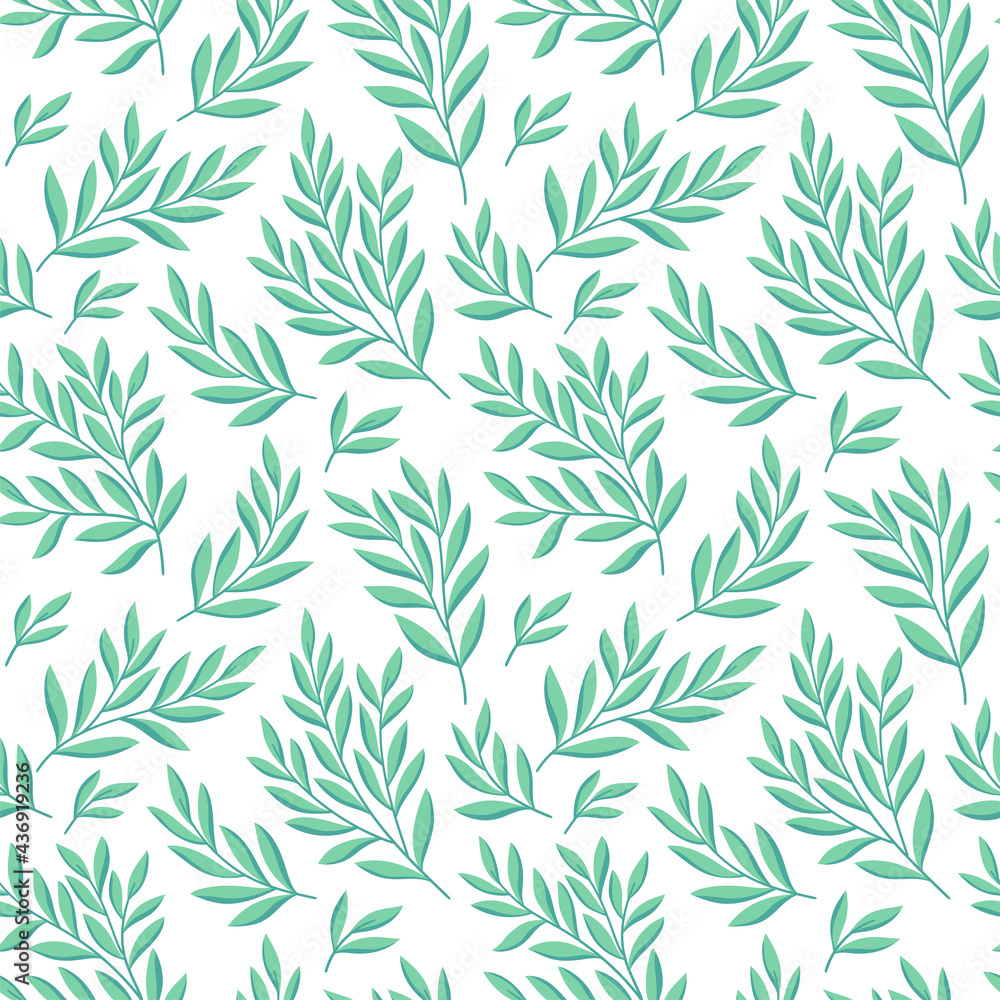 Naklejka premium Floral vector seamless pattern. Delicate botanical wallpaper. Repeatable background with leaves.