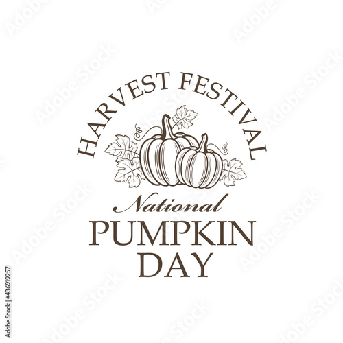emblem of vegetable pumpkins with green leaves isolated on white background