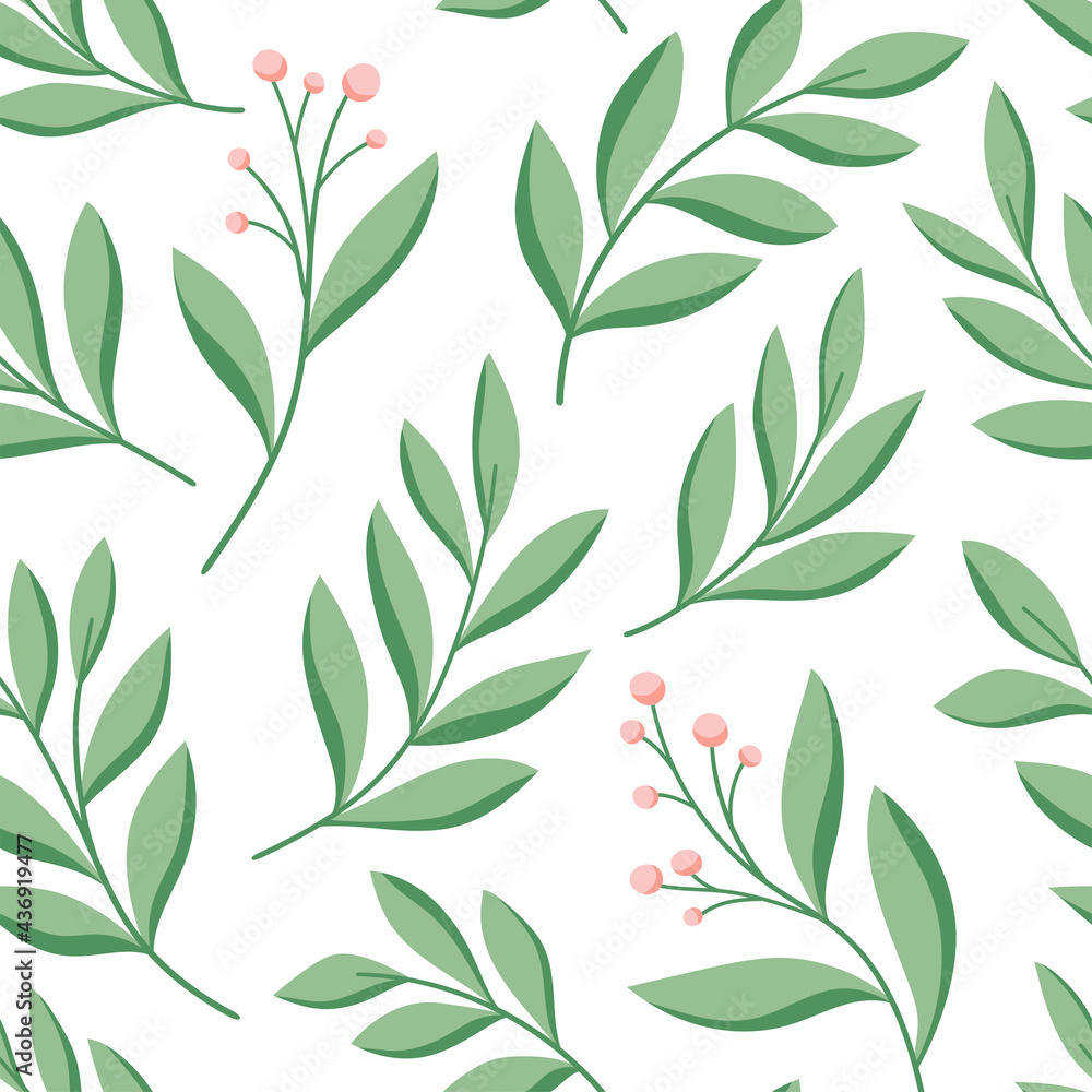 Floral vector seamless pattern. Delicate botanical wallpaper. Repeatable background with leaves.