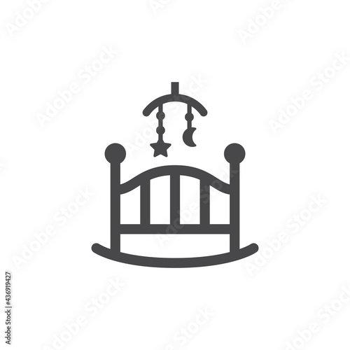 Baby rocking crib or cradle swing vector icon. Black glyph symbol.