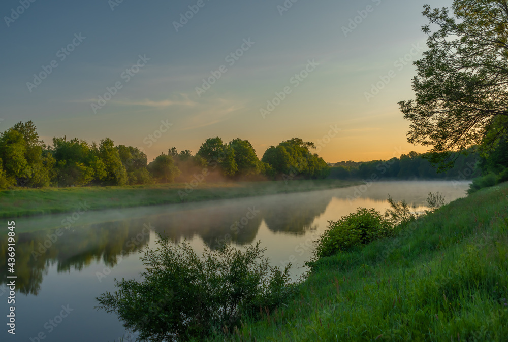Vltava river near Budweis city in south Bohemia in sunrise time