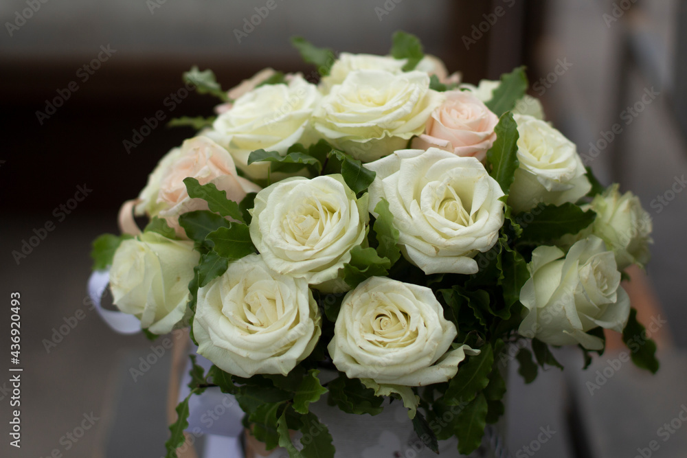 Bouquet of white roses. Wedding bouquet of roses.