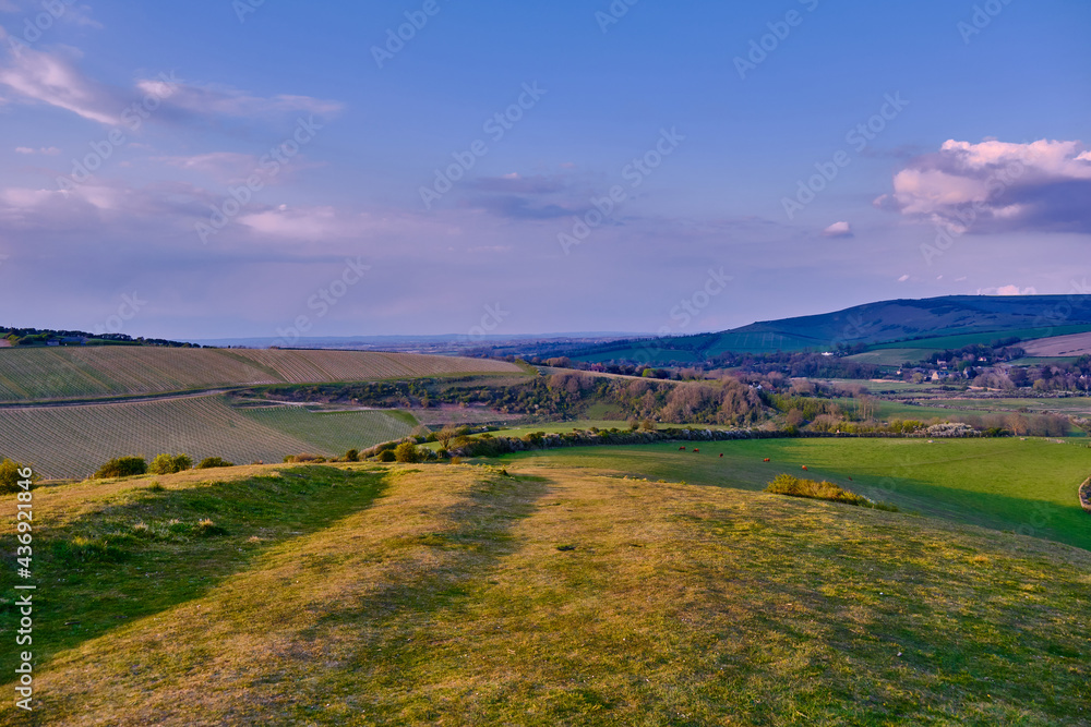 The beautiful views across the Cuckmere valley towards Alfriston, Litlington and Wilmington, South Downs East Sussex, South East England