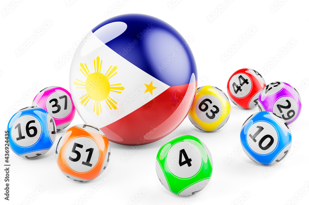 Lotto balls with Filipino flag. Lottery in Philippines concept, 3D rendering Lotto balls with Filipino flag. Lottery in Philippines concept, 3D rendering