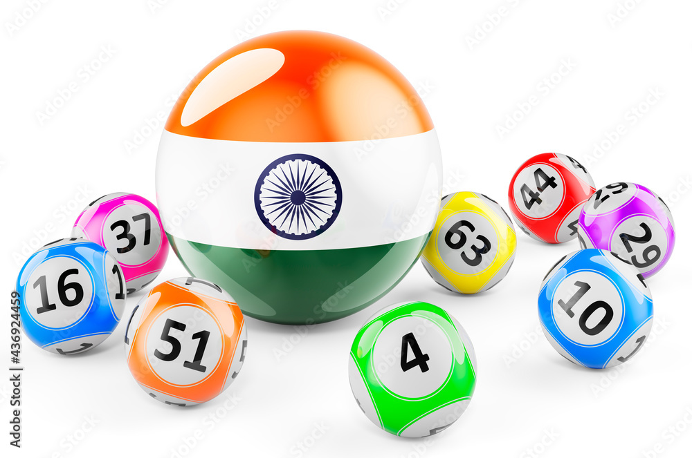 Lotto balls with Indian flag. Lottery in India concept, 3D rendering Lotto balls with Indian flag. Lottery in India concept, 3D rendering