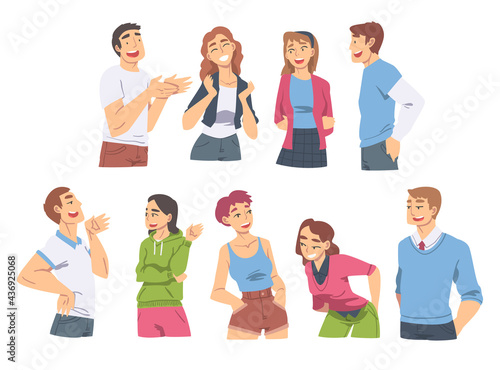 People Talking and Gesturing Set, Men and Women Communicating, Discussing Latest News or Gossiping Cartoon Vector Illustration