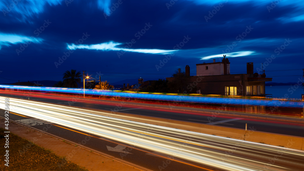Fototapeta premium long exposure on the street in the evening