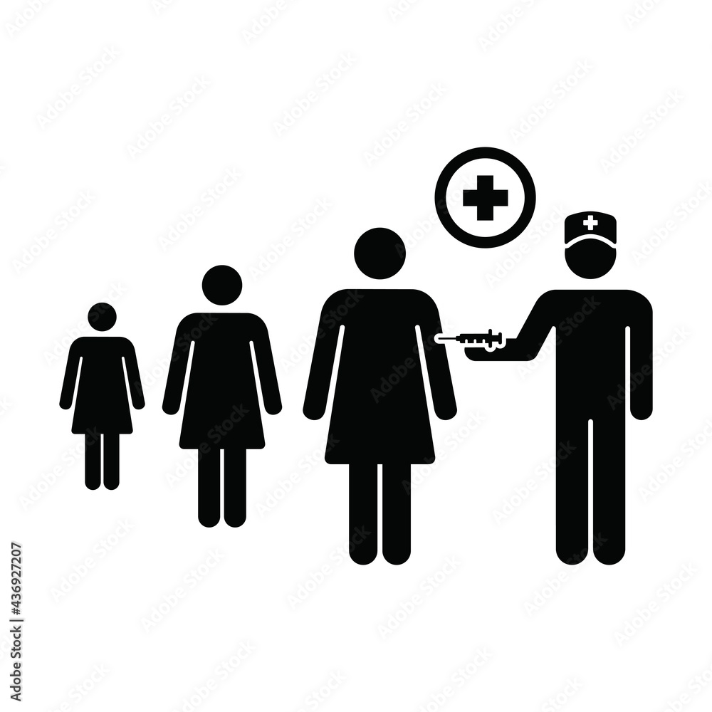 Vaccine icon vector with injection syringe person symbol for immunization in a glyph pictogram illustration Vaccine icon vector with injection syringe person symbol for immunization in a glyph pictogram illustration