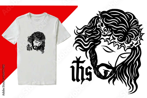 t shirt design concept with jesus face  photo