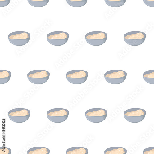 Hand drawn seamless pattern with mayonnaise in bowl for background design. Vector isolated illustration. © renko_art