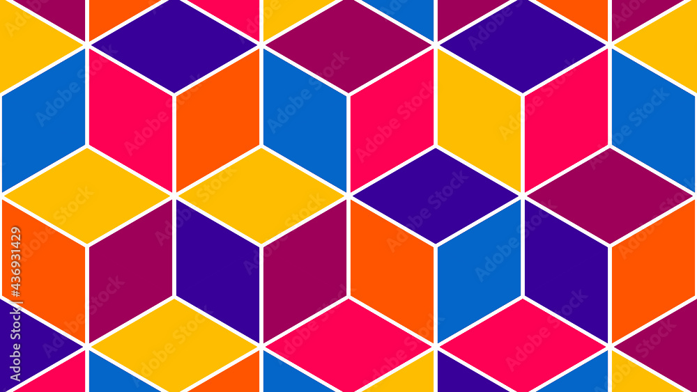 Patrón de cubos de colores vivos con borde blanco y en tamaño 4K 2160p