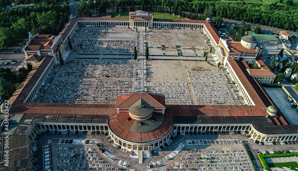 view from the top of the cemetery, aerial view of a cemetery in verona