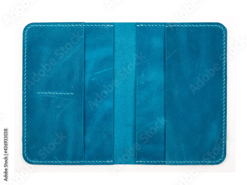 Blue leather document cover isolated on white