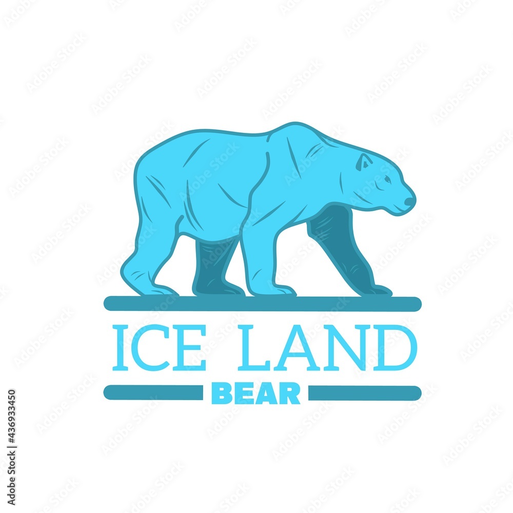 The blue polar bear is walking. Ilustration bear design logo icon mascot. 