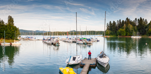 Fototapeta Naklejka Na Ścianę i Meble -  Solińskie Lake seen from the viewpoint in Polańczyk. Polanczyk, Solina, Bieszczady Mountains.