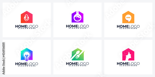  logo colorful home logo collection, creative house logo set,