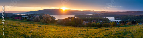 The April sunrise over Lake Solina seen from the viewpoint in Polańczyk. Polańczyk, Bieszczady