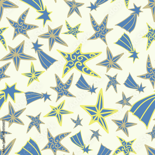 seamless blue yellow star pattern design background
