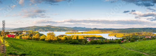 Solińskie Lake seen from the viewpoint in Polańczyk. Polanczyk, Solina, Bieszczady Mountains.