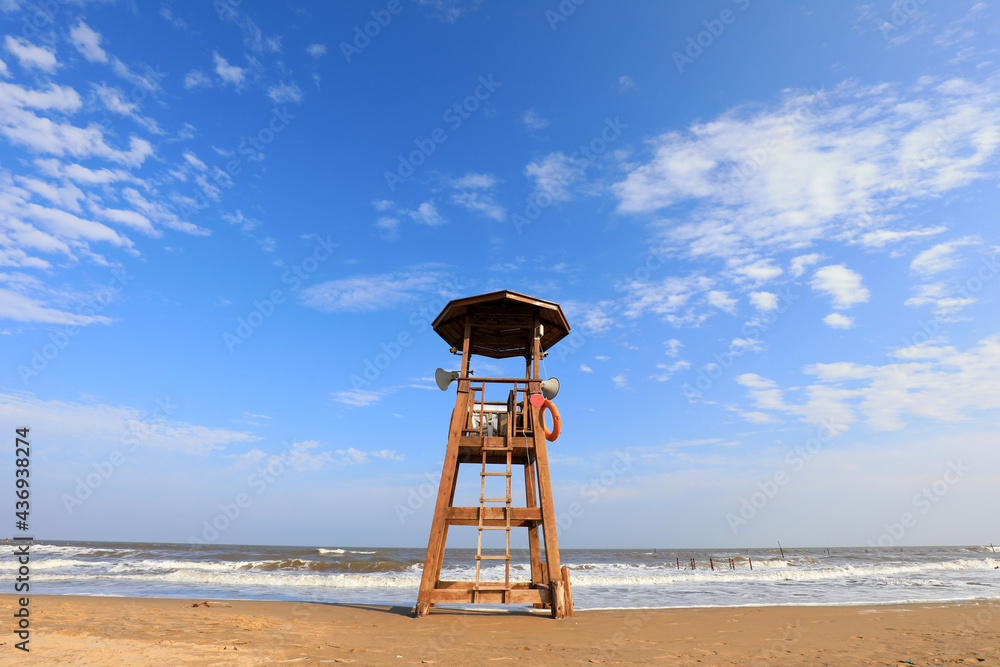 The watchtower is on the beach, on the seashore, in North China