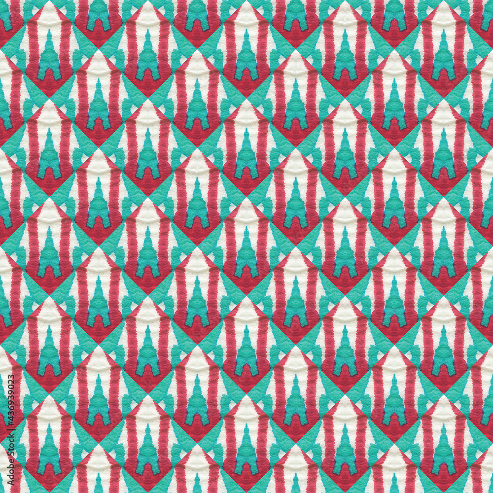 Japanese Watercolor Seamless Pattern. Tie-Dye, Wabi Sabi. Floral Geometric Female Summer Pattern. Geometric Hand Painted Fabric Design. Watercolor Brush Paint. Grunge Paint Brush Asiatic Teal.