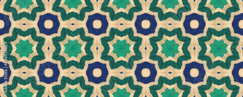 Arabique Watercolor Seamless Pattern. Muslim Arabesque. Geometric Hand Painted Textile Texture. Watercolor Brush Paint. Distressed Paint Brush Asiatic Teal. Organic Geometric Male Summer Pattern.