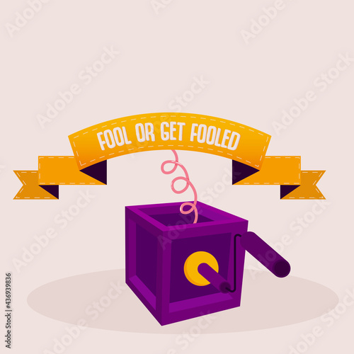 Isolated box purple april fools humor festival vector illustration